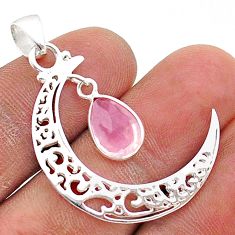 925 sterling silver 2.44cts half moon natural pink rose quartz pendant t66234