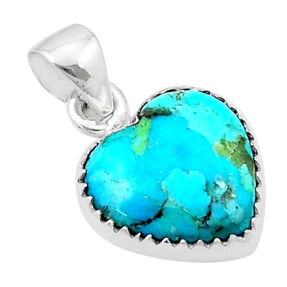 925 sterling silver 7.37cts heart blue arizona mohave turquoise pendant u39199