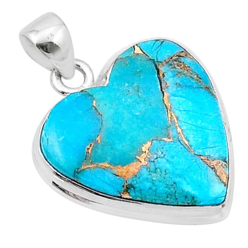 925 sterling silver 13.96cts heart blue copper turquoise pendant jewelry u39049