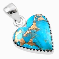 925 sterling silver 9.41cts heart blue copper turquoise pendant jewelry u39632