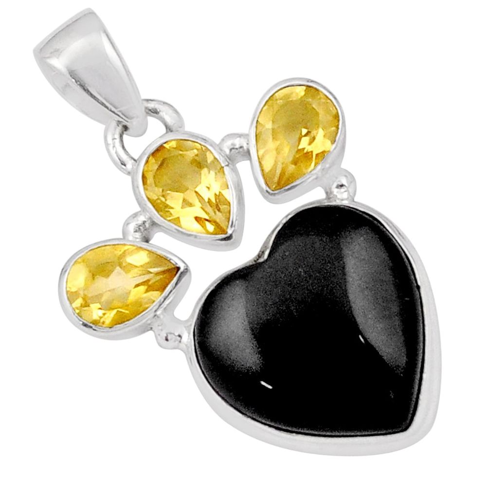 925 sterling silver 14.12cts heart natural black onyx citrine pendant t94295
