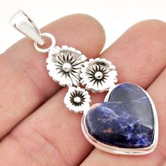 925 sterling silver 14.50cts heart natural blue sodalite flower pendant d48300