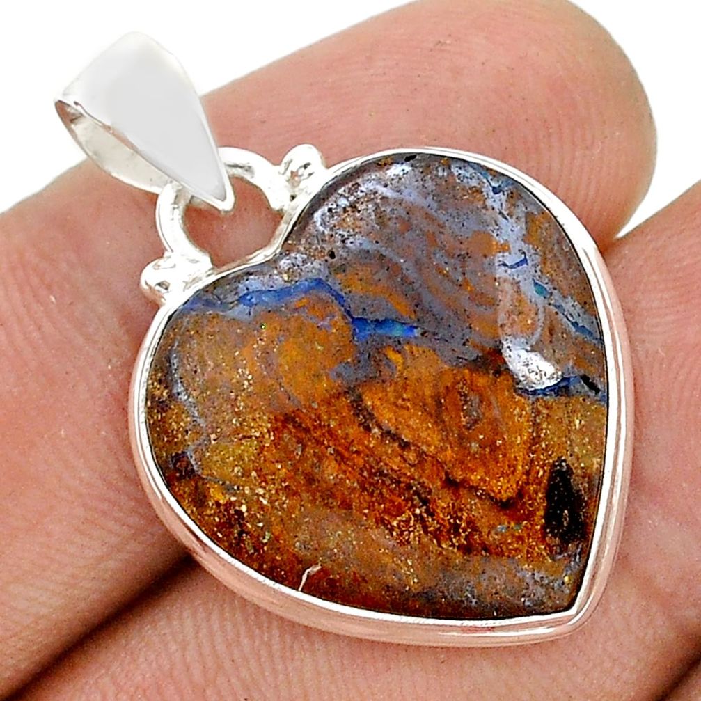 925 sterling silver 15.55cts heart natural brown boulder opal pendant u80892
