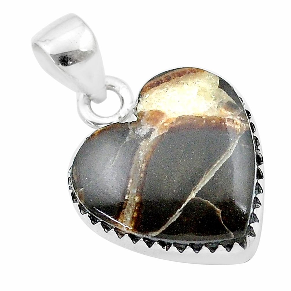 925 sterling silver 9.77cts heart natural brown septarian gonads pendant u39233