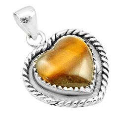 925 sterling silver 11.07cts heart natural brown tiger's eye pendant u38863