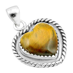 925 sterling silver 11.13cts heart natural brown tiger's eye pendant u38888
