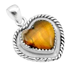 925 sterling silver 11.13cts heart natural brown tiger's eye pendant u38890