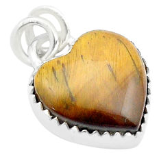 925 sterling silver 7.77cts heart natural brown tiger's eye pendant u46059