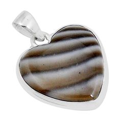 925 sterling silver 13.49cts heart natural grey striped flint ohio pendant y5000