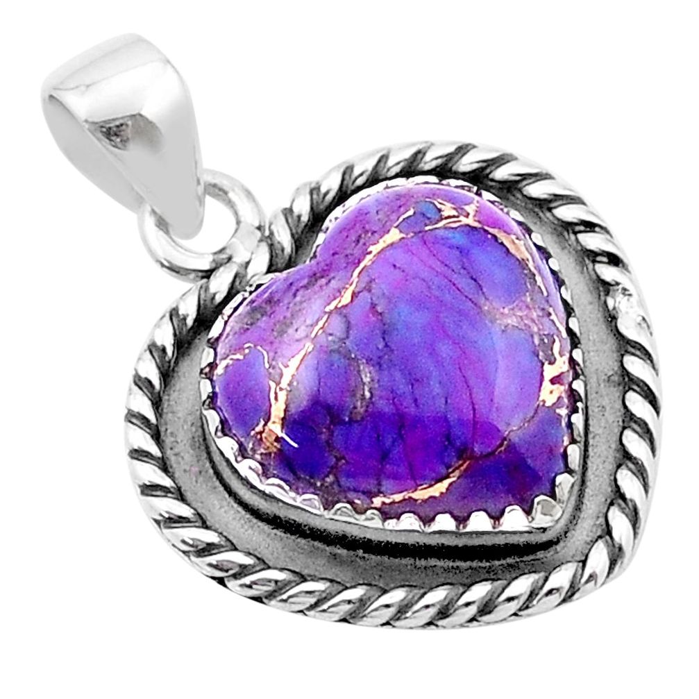 925 sterling silver 11.18cts heart purple copper turquoise pendant u39003