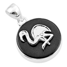 925 sterling silver 14.48cts heron bird natural black onyx round pendant u34654