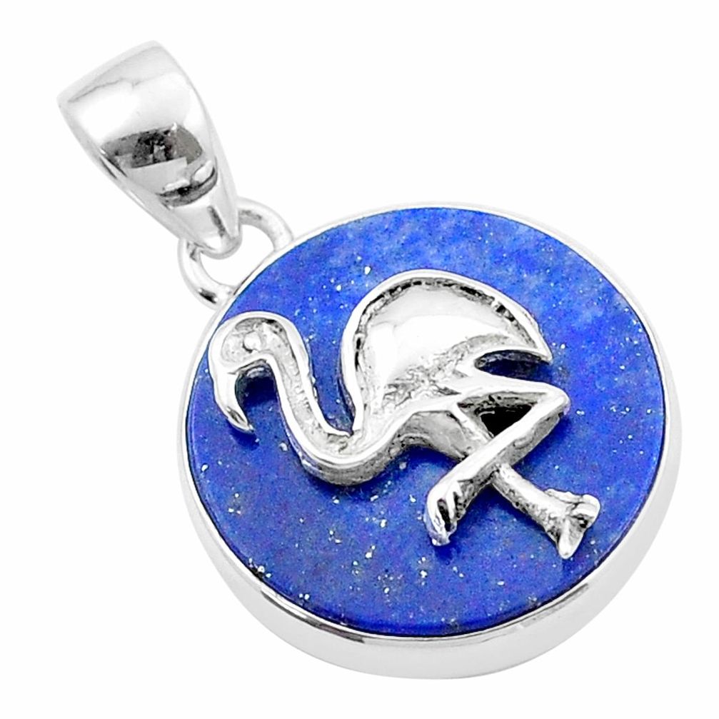 925 sterling silver 14.53cts heron bird natural blue lapis lazuli coin enamel pendant u34630