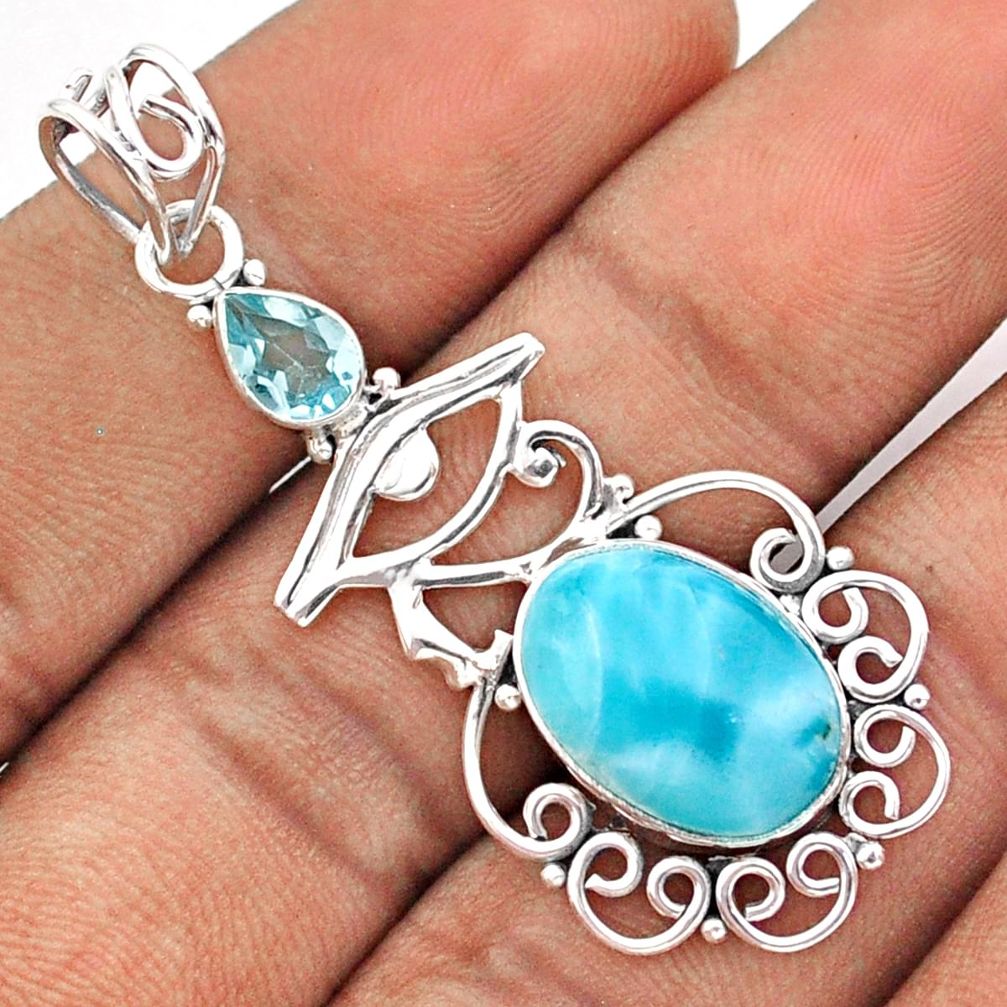 925 sterling silver 10.17cts horse eye natural blue larimar topaz pendant u6963