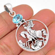 925 sterling silver 2.12cts horse with rider natural blue topaz pendant y2827