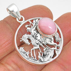 925 sterling silver 4.50cts horse with rider natural pink opal pendant y2837