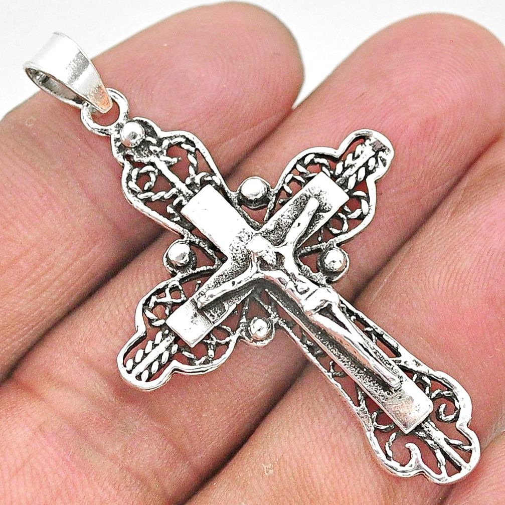 925 sterling silver 4.69gms indonesian bali style solid holy cross pendant t6224