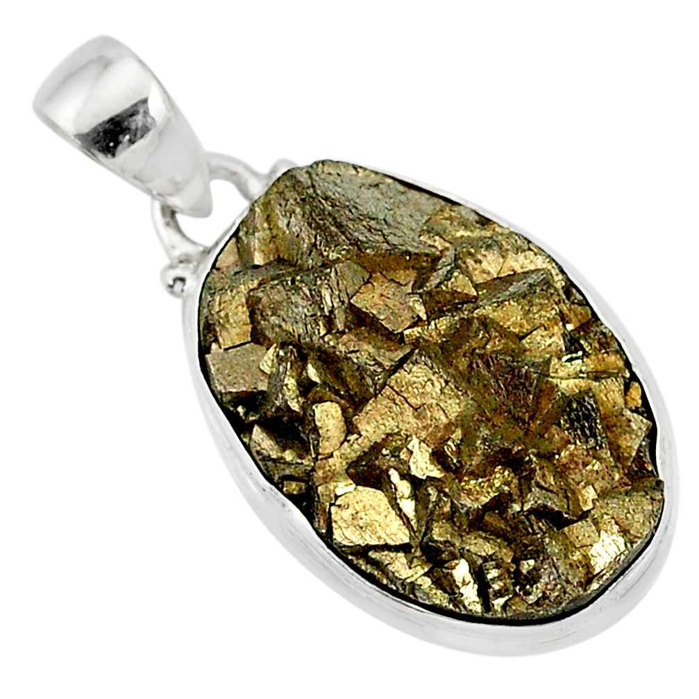 925 sterling silver 18.31cts marcasite pyrite druzy oval handmade pendant r85844