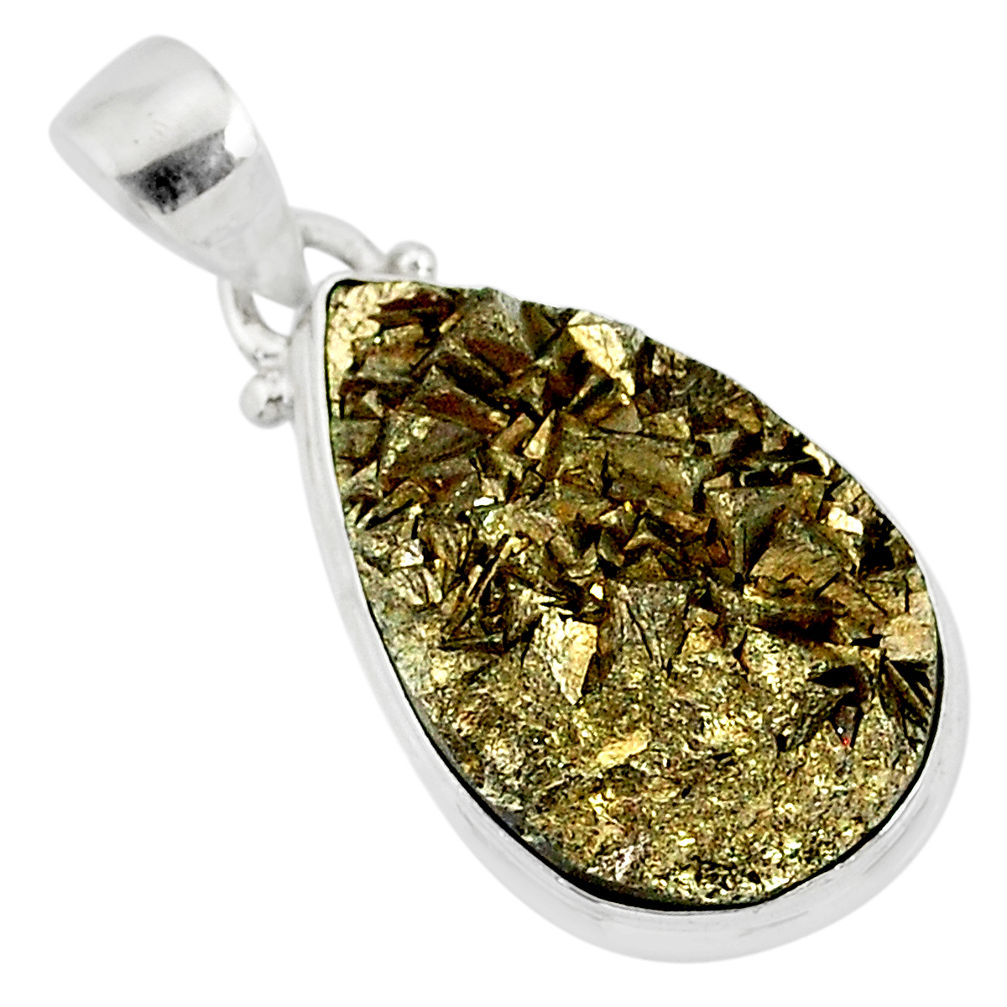 925 sterling silver 15.80cts marcasite pyrite druzy pear handmade pendant r85831