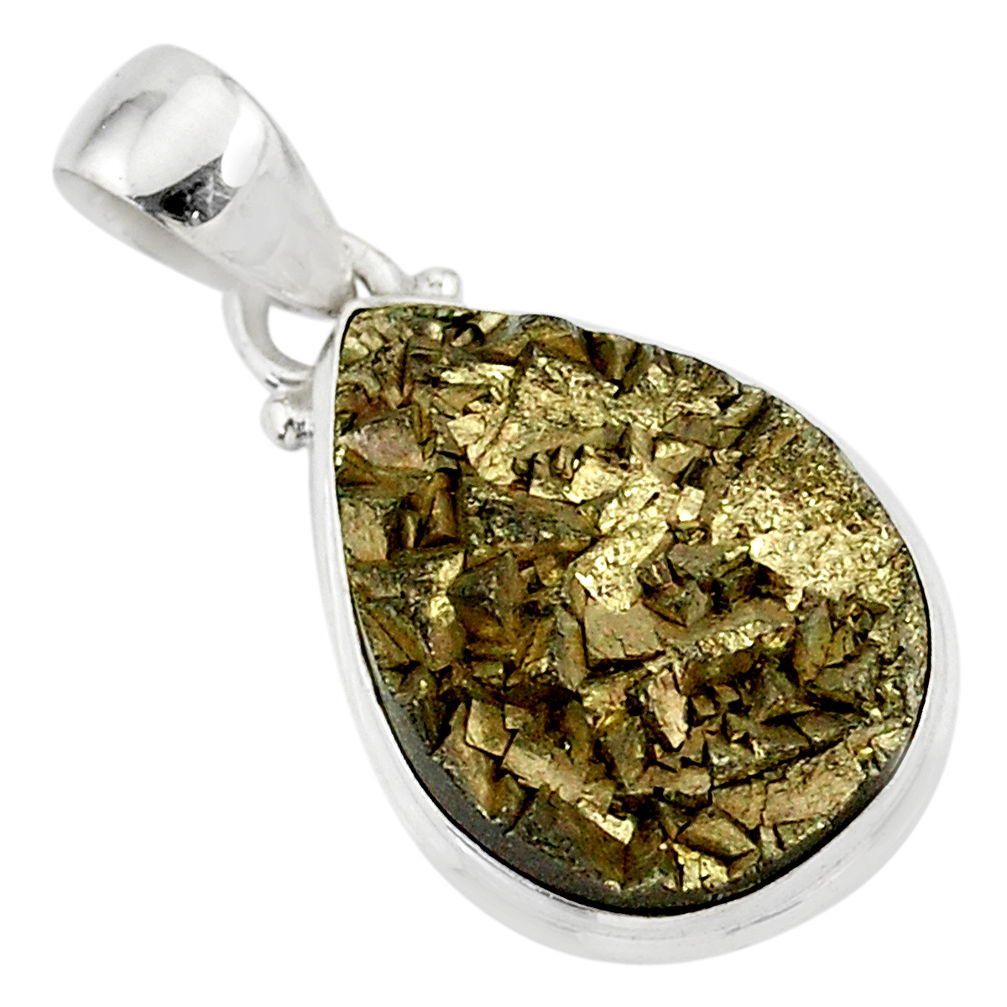 925 sterling silver 14.72cts marcasite pyrite druzy pear handmade pendant r85852