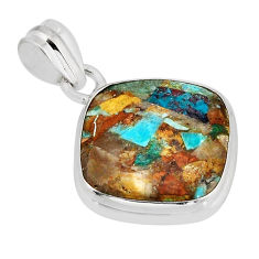 925 sterling silver 12.62cts matrix royston turquoise cushion pendant y70754