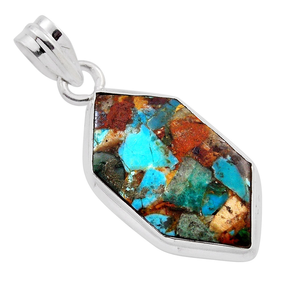 925 sterling silver 11.69cts matrix royston turquoise hexagon pendant n25480