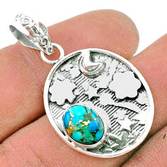 925 sterling silver 2.04cts moon blue copper turquoise pendant jewelry u35040