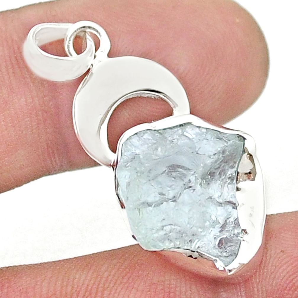 925 sterling silver 8.57cts moon natural aqua aquamarine rough pendant u49056