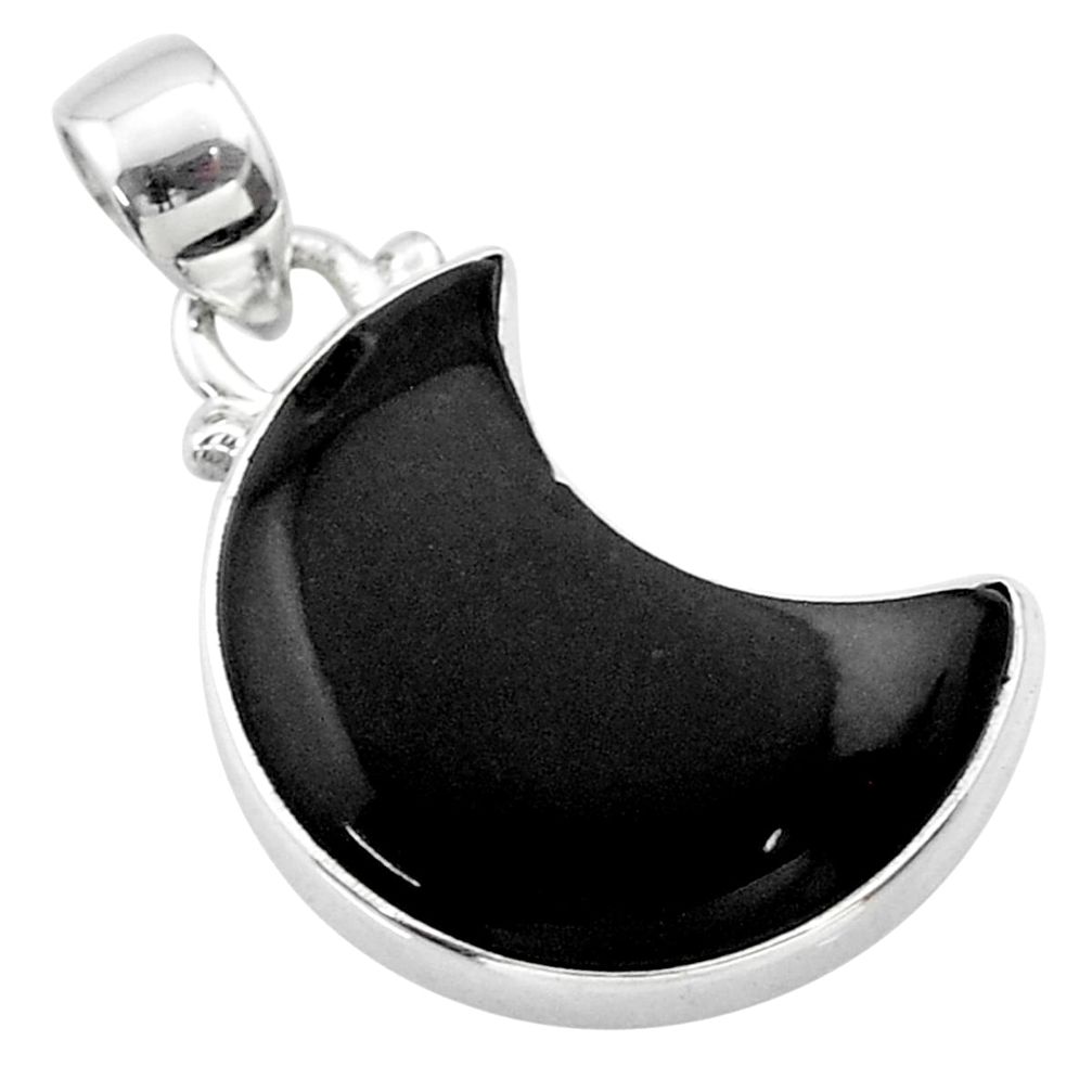 925 sterling silver 10.30cts moon natural black onyx pendant t45693