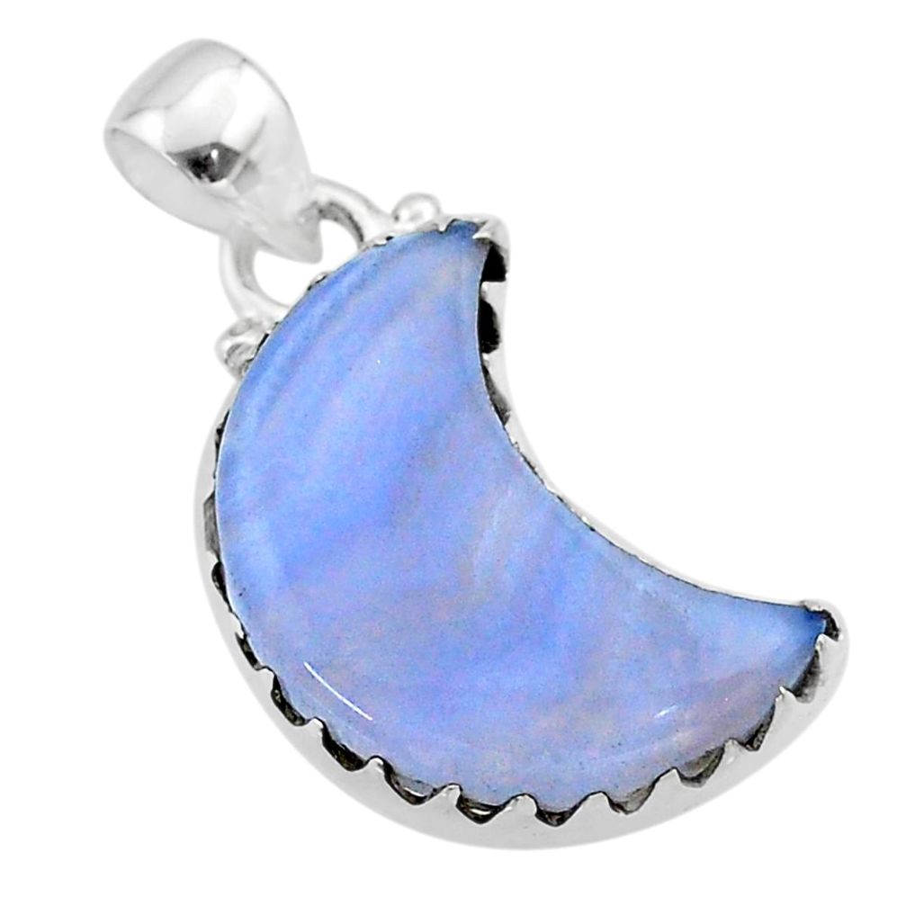 925 sterling silver 9.00cts moon natural blue lace agate pendant t45576