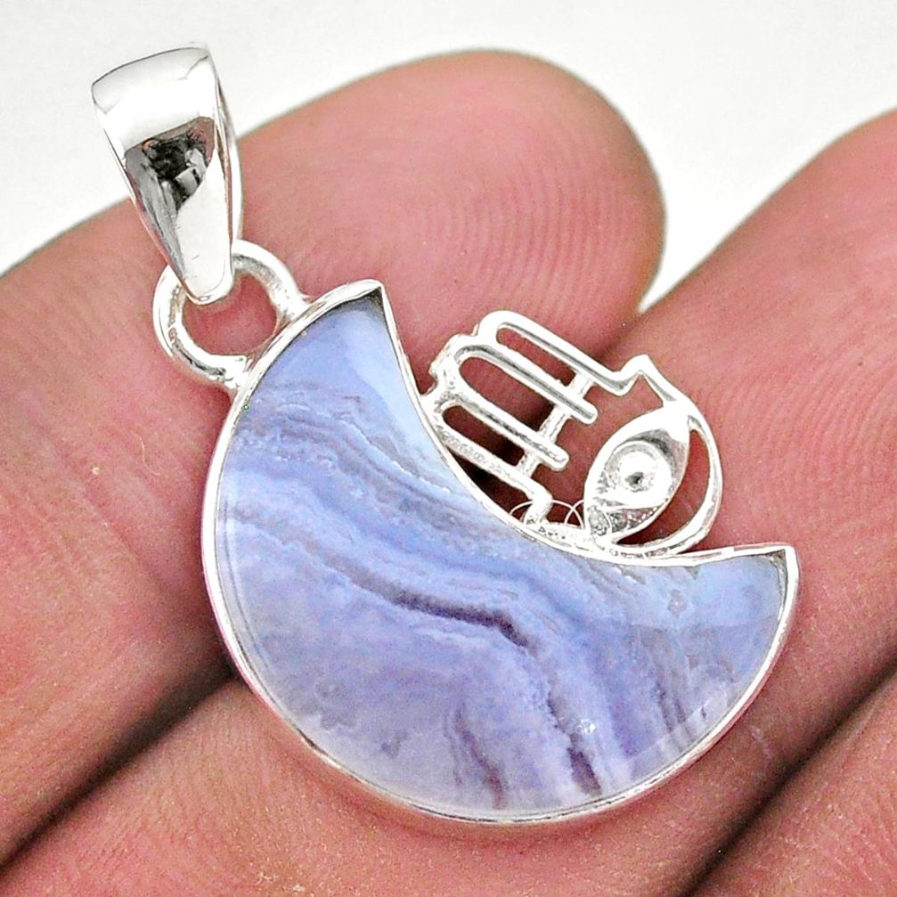 925 sterling silver 9.39cts moon natural blue lace agate pendant t46519