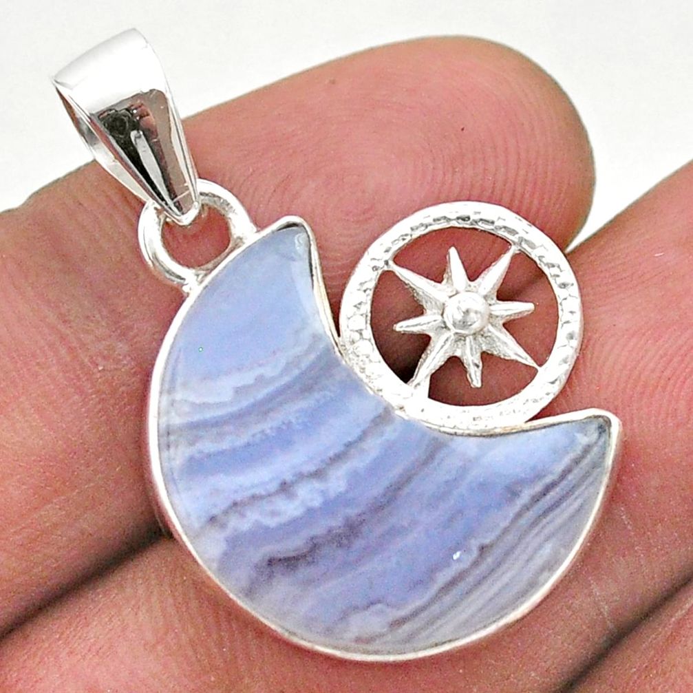 925 sterling silver 10.76cts moon natural blue lace agate pendant t46552