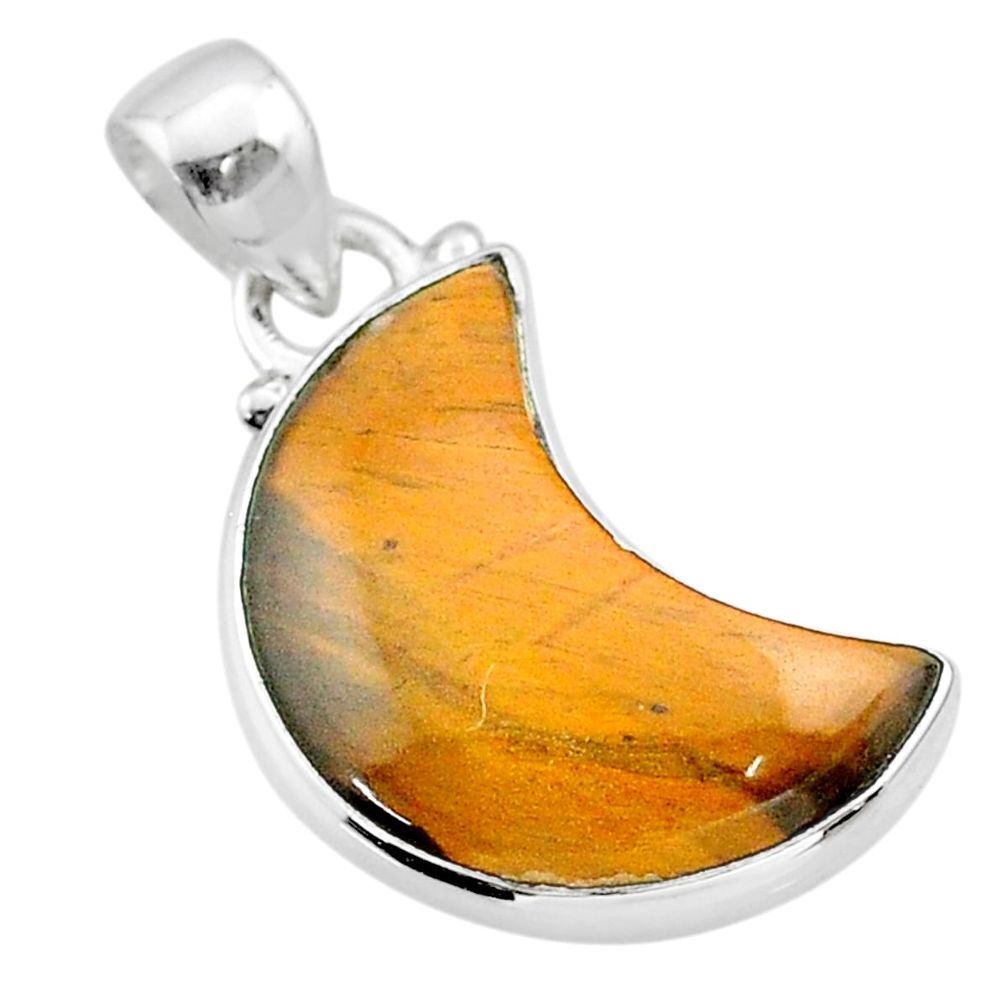 925 sterling silver 9.83cts moon natural brown tiger's eye pendant t45648