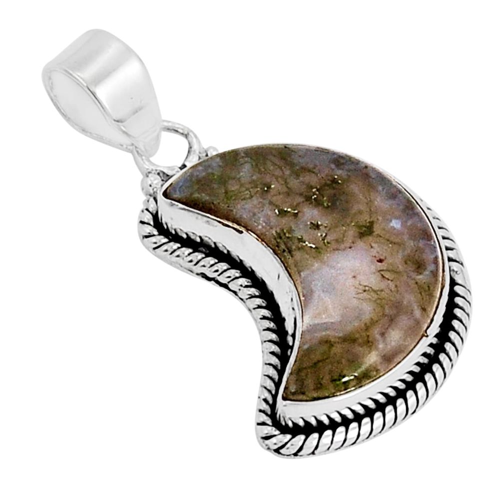 925 sterling silver 9.66cts moon natural green moss agate pendant jewelry y24304