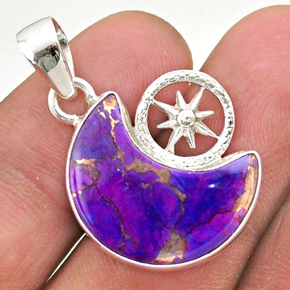 925 sterling silver 10.32cts moon purple copper turquoise pendant t46504