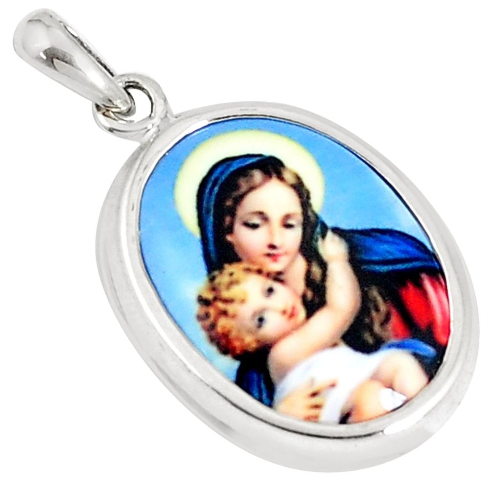 925 sterling silver 9.34cts mother baby love cameo oval pendant jewelry c26111