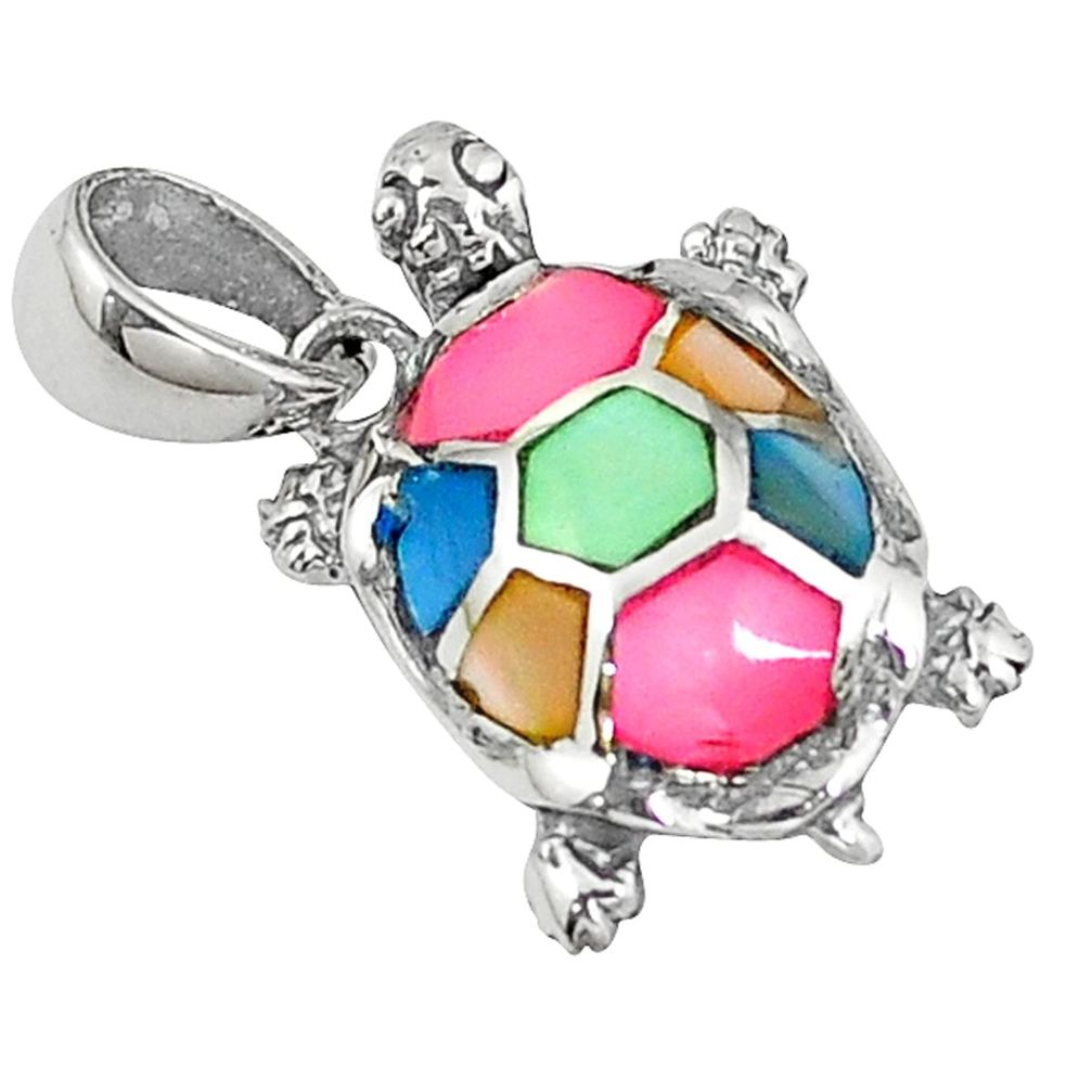 925 sterling silver multi color blister pearl enamel turtle pendant c22757