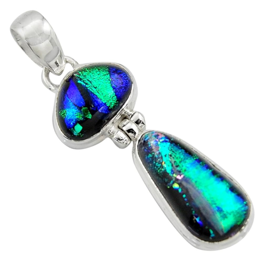 925 sterling silver 13.67cts multi color dichroic glass fancy pendant r39872