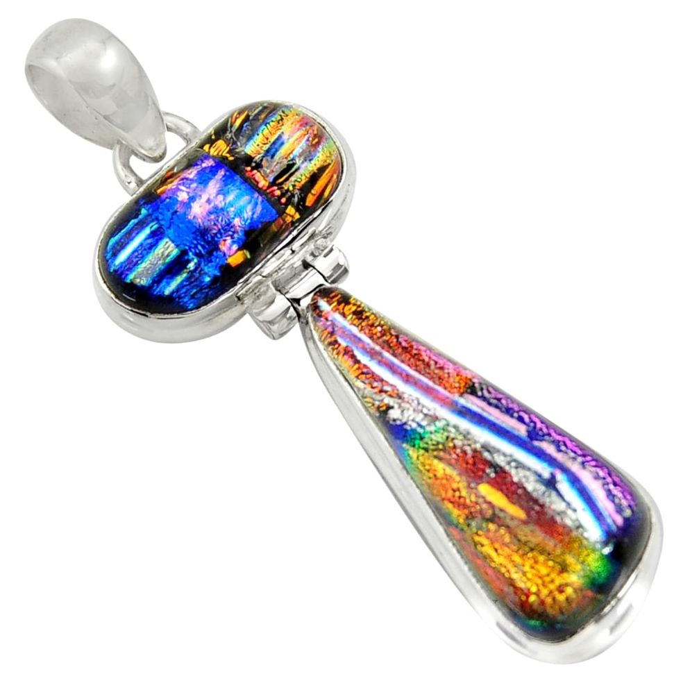 925 sterling silver 17.40cts multi color dichroic glass fancy pendant r39884