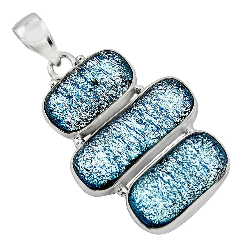 925 sterling silver 25.57cts multi color dichroic glass fancy pendant r49940