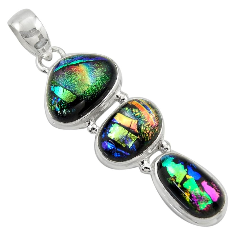 925 sterling silver 16.85cts multi color dichroic glass pendant jewelry r39848