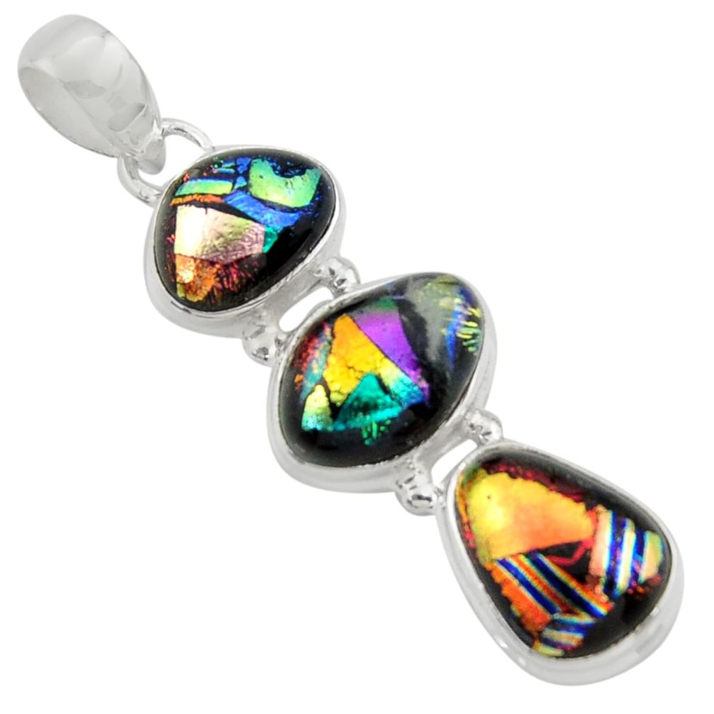 925 sterling silver 16.49cts multi color dichroic glass pendant jewelry r39856