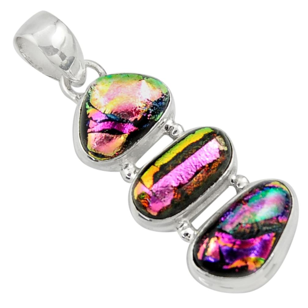 925 sterling silver 15.53cts multi color dichroic glass pendant jewelry r39860
