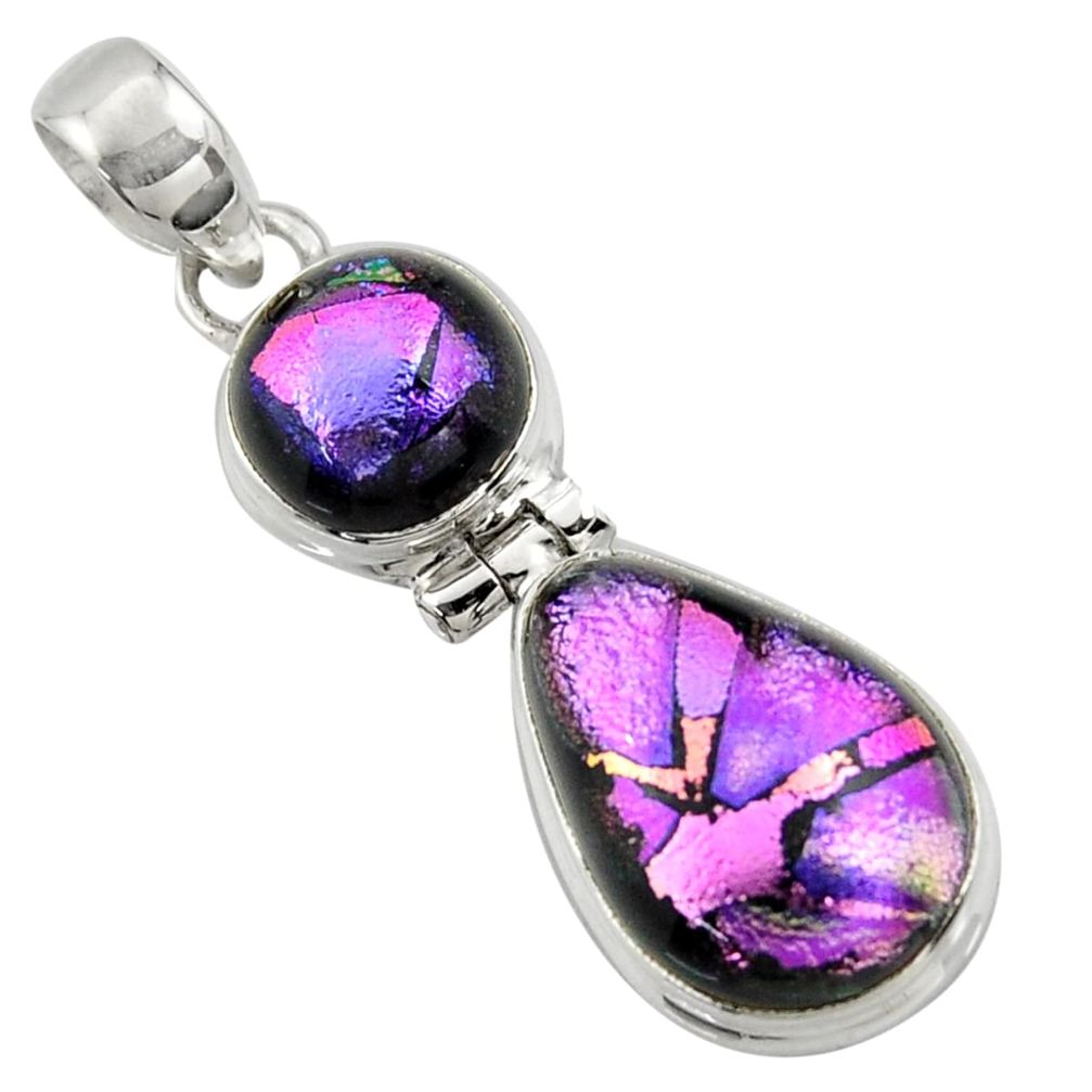 925 sterling silver 14.47cts multi color dichroic glass pendant jewelry r39880