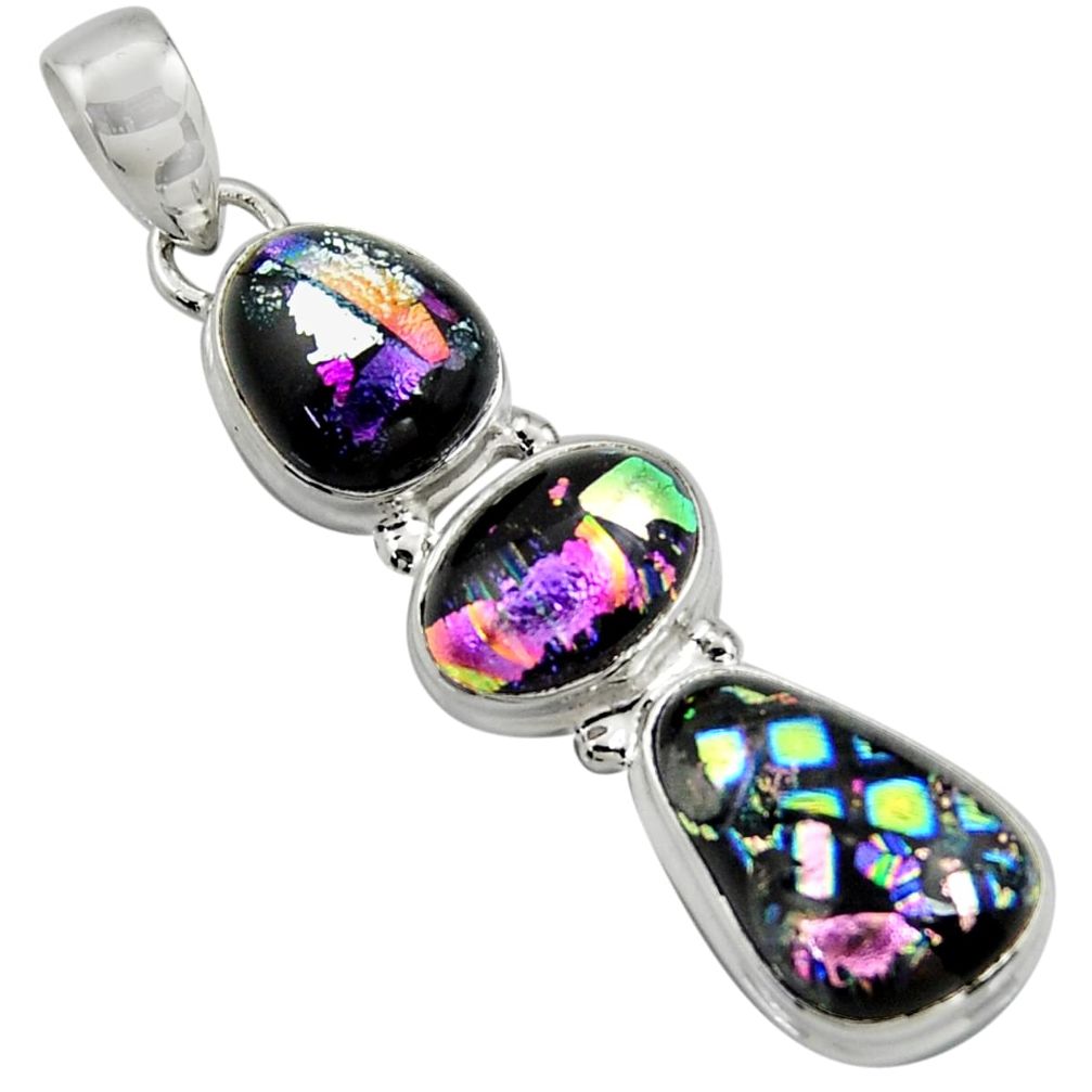 925 sterling silver 15.02cts multi color dichroic glass pendant jewelry r39895