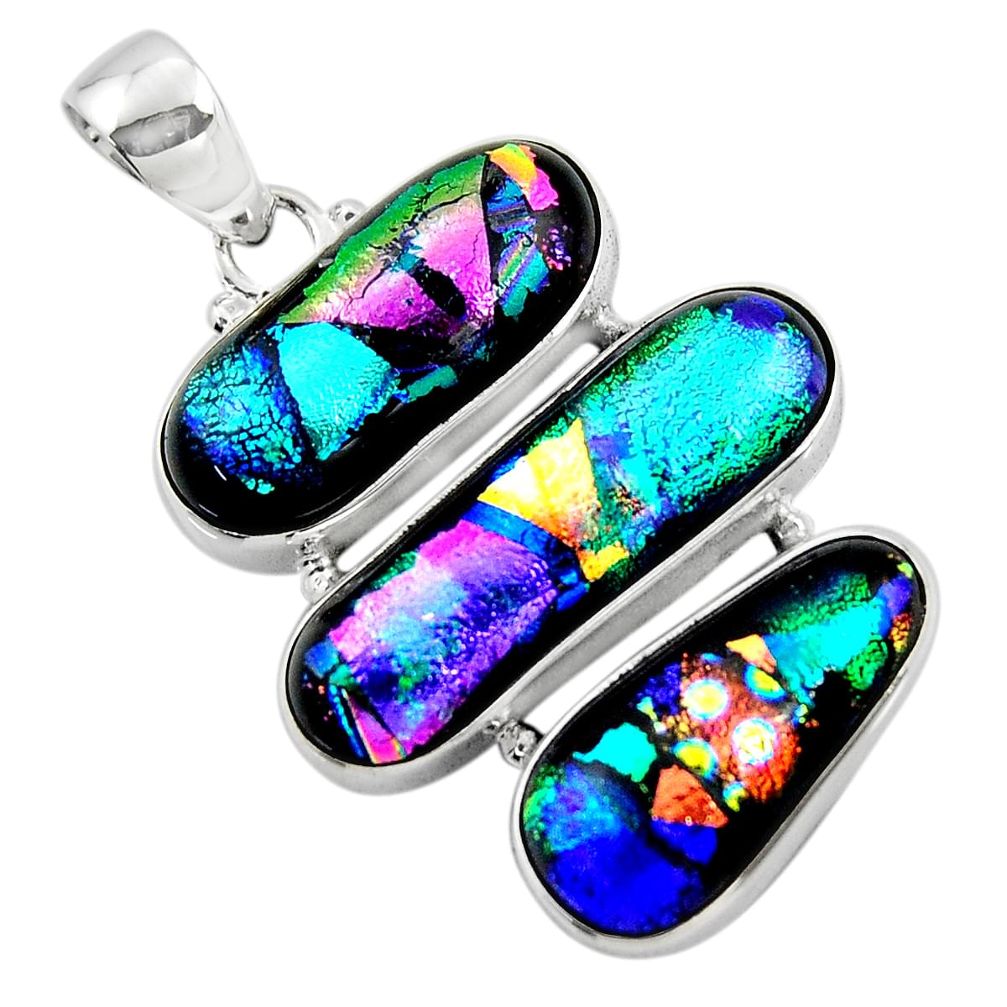 925 sterling silver 26.16cts multi color dichroic glass pendant jewelry r49932