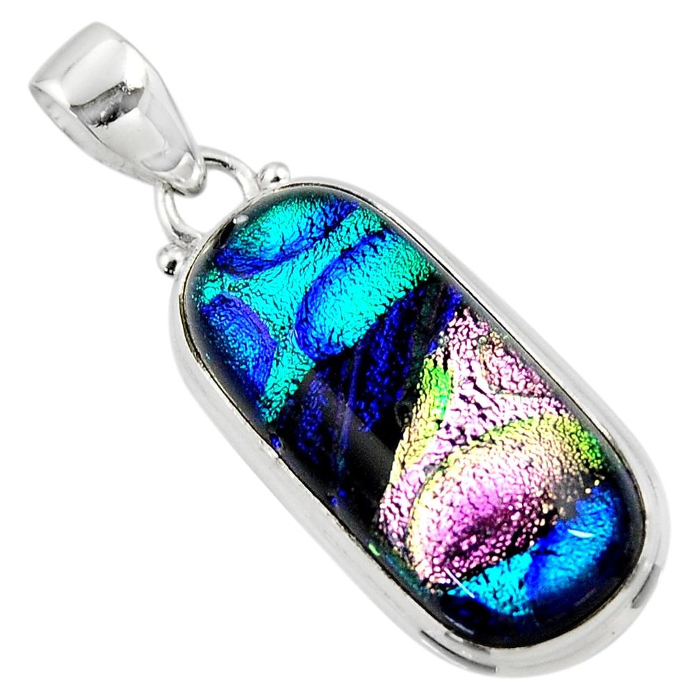 925 sterling silver 17.22cts multi color dichroic glass pendant jewelry r49953