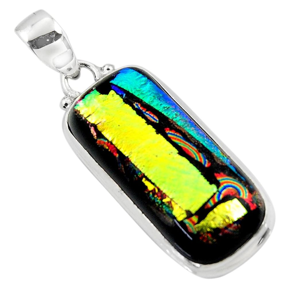 925 sterling silver 18.15cts multi color dichroic glass pendant jewelry r49956