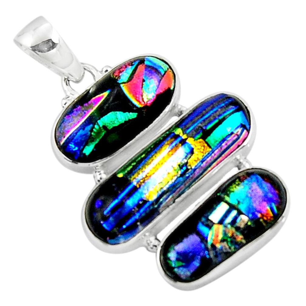 925 sterling silver 25.00cts multi color dichroic glass pendant jewelry r50880