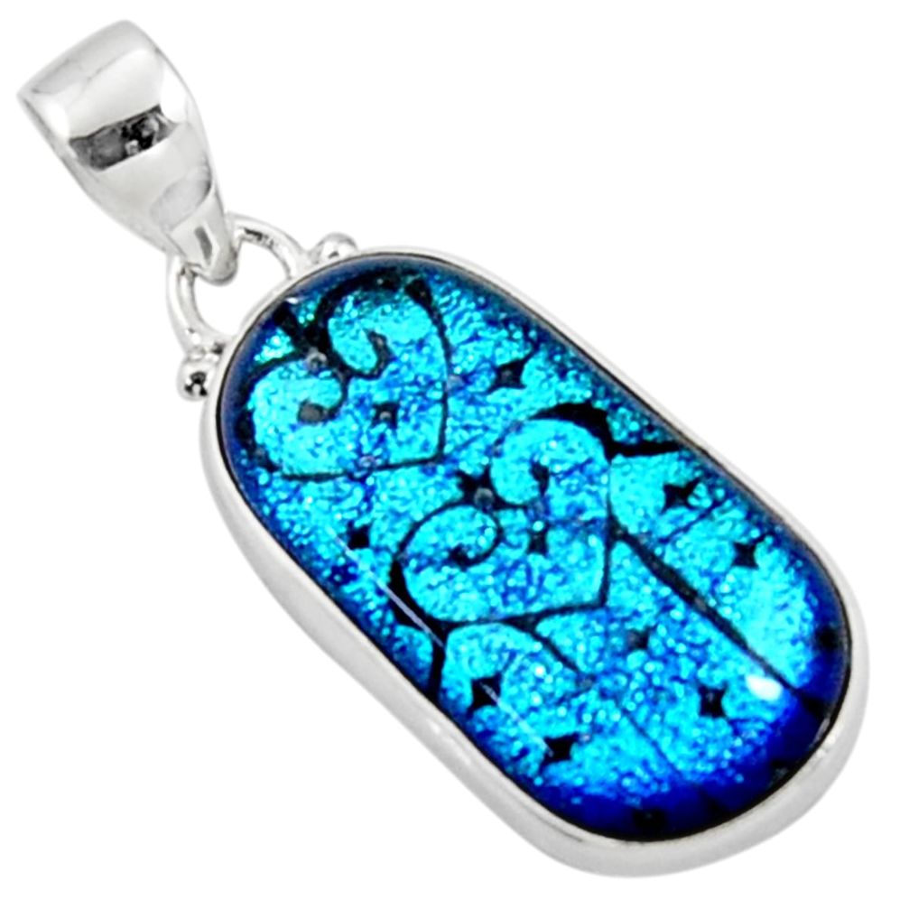 925 sterling silver 14.23cts multi color dichroic glass pendant jewelry r50912