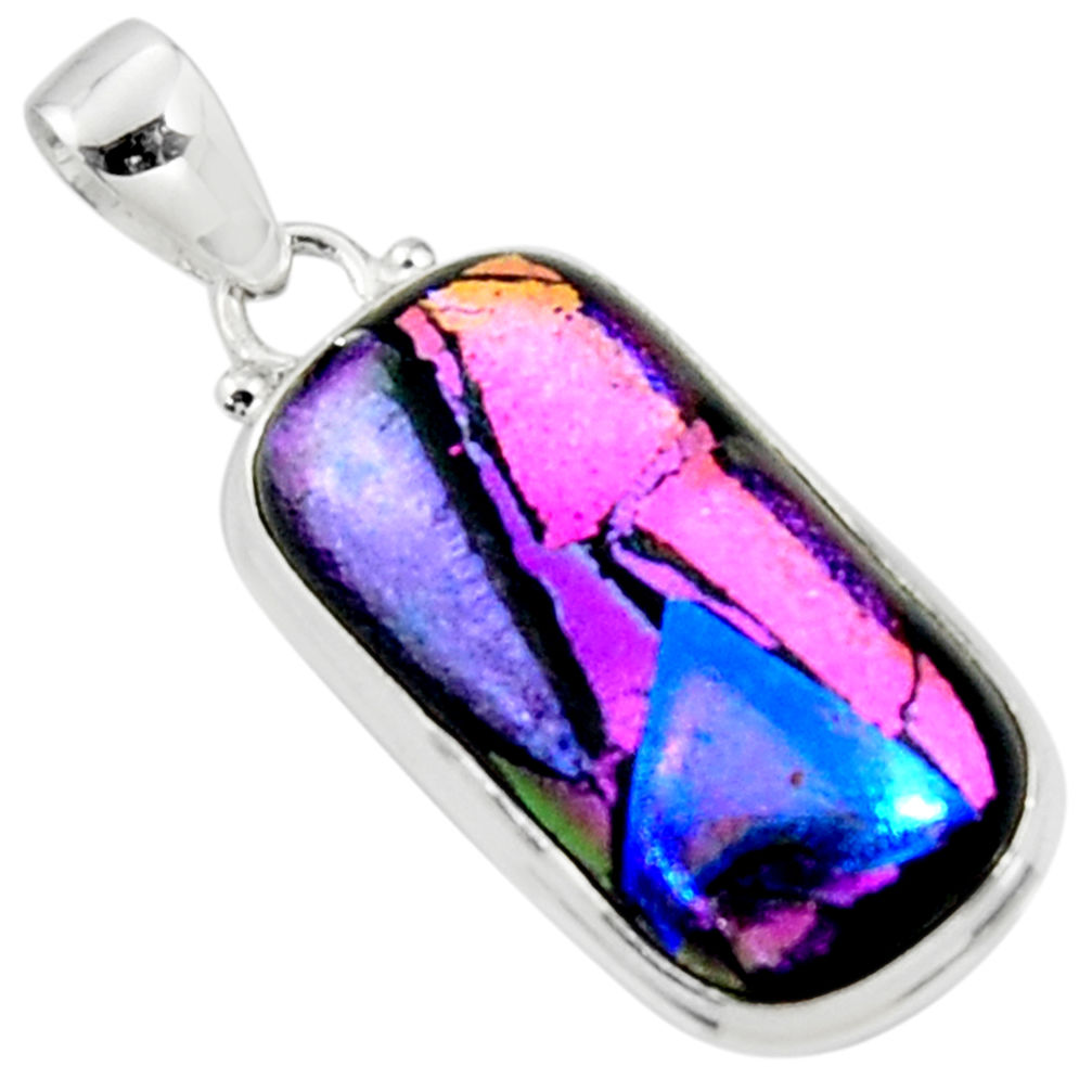 925 sterling silver 17.57cts multi color dichroic glass pendant jewelry r50914